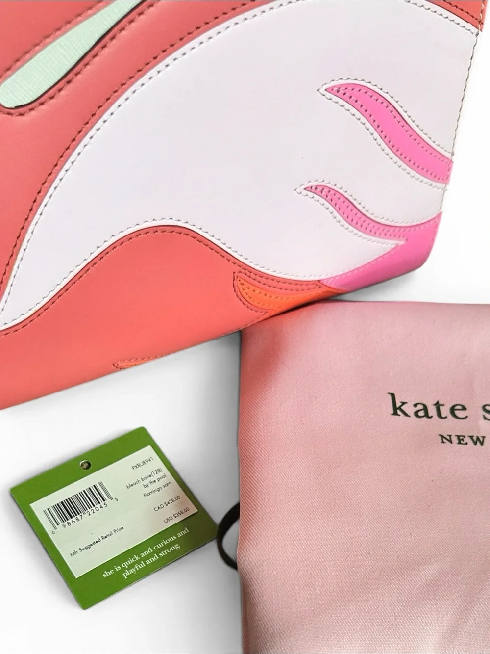 Kate Spade Flamingo Satchel NWT Pink White Novelty Tote w/ Dust Bag - Picture 7 of 17